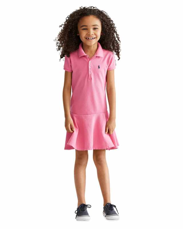Girl's Stretch Cotton Mesh Polo Dress, Size 2-4